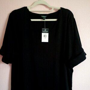 Lauren by Ralf Lauren women's stretch cotton elbow sleeve V neck size 3x  black